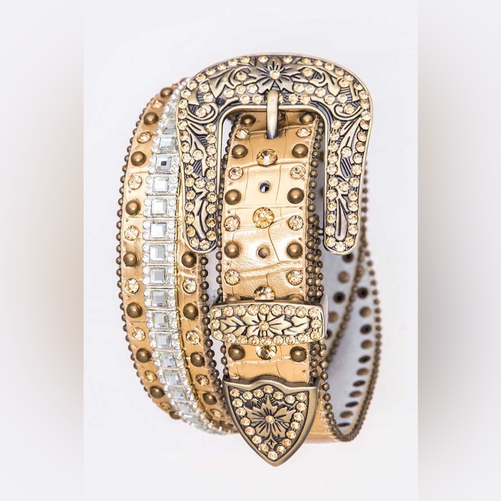 Genuine Leather Mix Studs Western Statement Belt